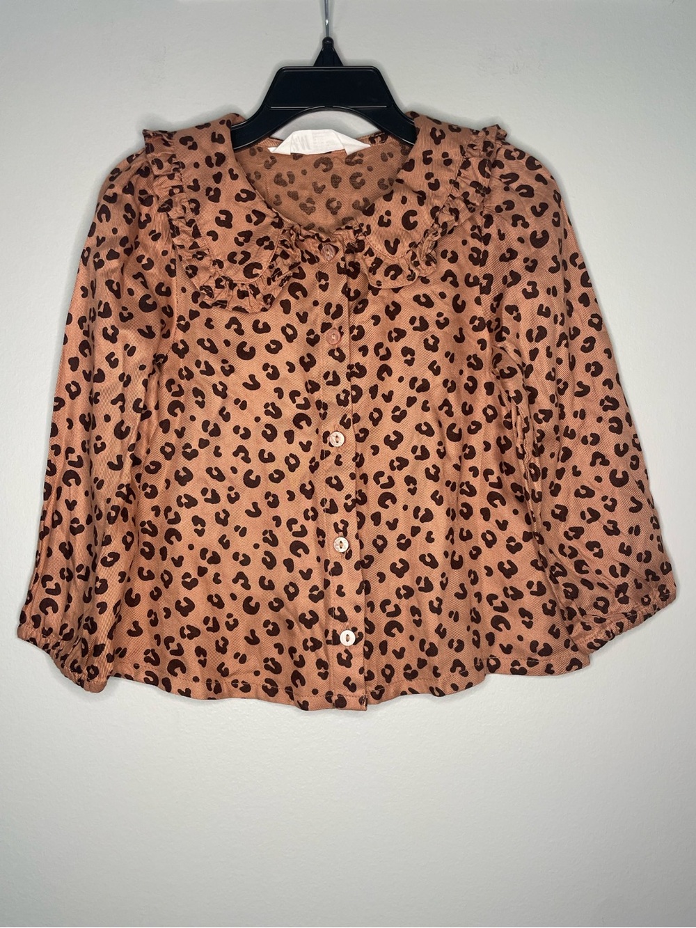 H&M Girls Leopard Print Ruffle Collar Blouse